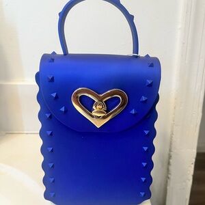 Rivet Blue Handbag With Gold Heart Lock